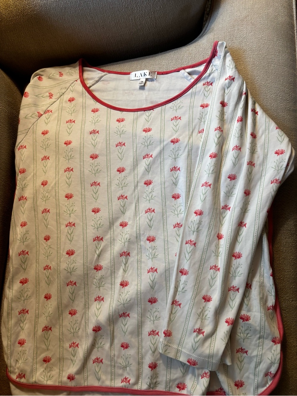 LAKE Cotton Floral Stripe Tank with Pink Trim